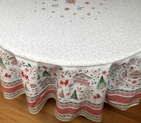 70in round acrylic coated Christmas tablecloth